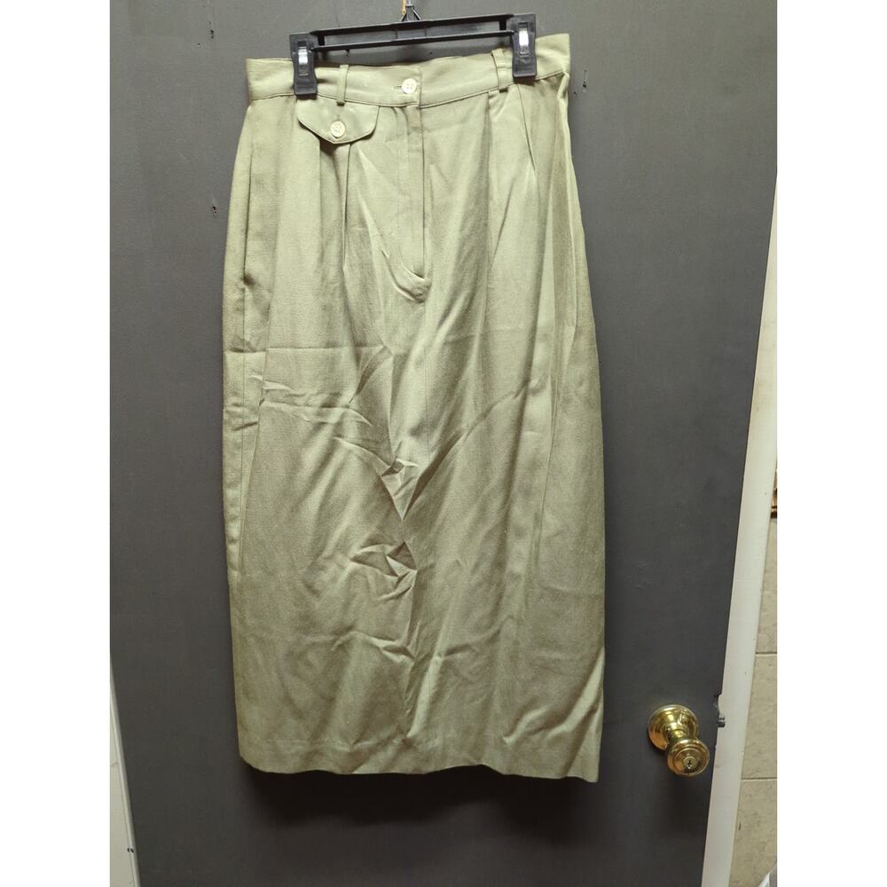 Talbots Vintage Silk Blend Sage Green Pleated Maxi Skirt Size 8 Minimalist Glam - Picture 2 of 10